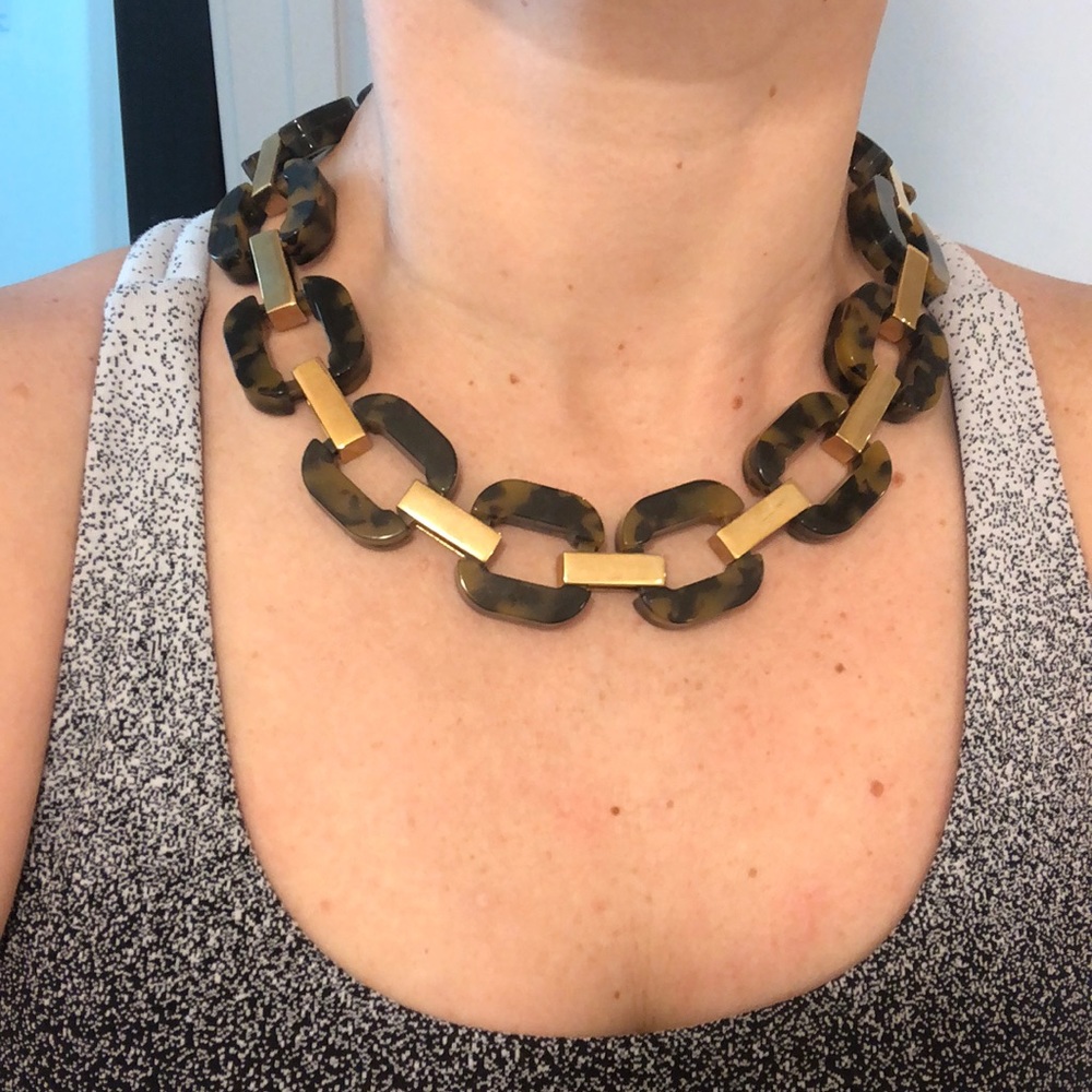 J. Crew tortoise and gold chain linked necklace